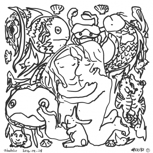 Fish and Fowl - Coloring Page