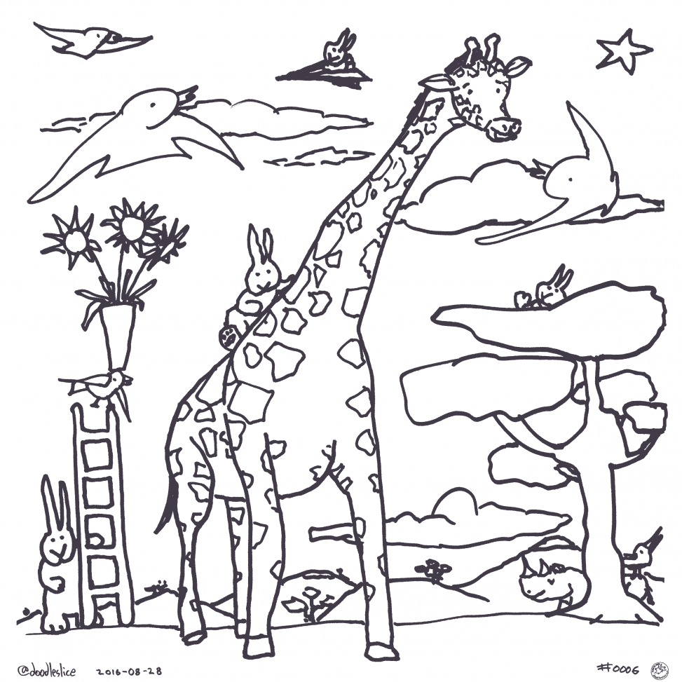 Giraffe Rides - Coloring Page